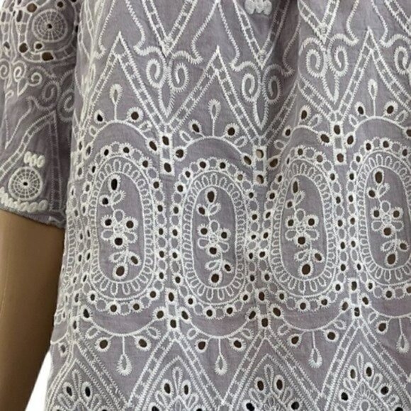 KAKTUS Embroidered boho lavender blouse side XL short sleeve keyhole button back - Picture 6 of 9